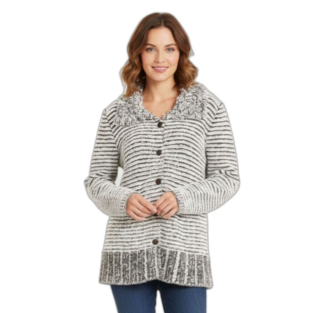 SIDEFFECTS VTG 80's Shaggy Striped Loop Knit Cardigan Sweater Retro S Cozy